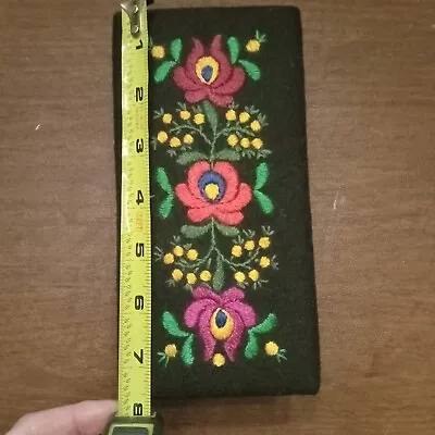 Hungarian Matyo Style Black Wool Felted Storage Keepsake Box Embroidered Flowers • $35