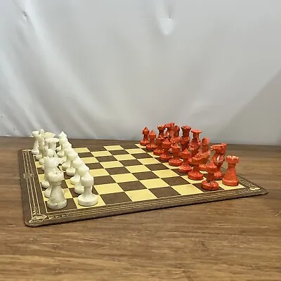 VTG MCM Mid Modern Made Italy Marble? Chess Set Red Ivory White Marble 3  King • $116.96