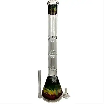 AMG Glass Massive 22 Inch Double Perc Rasta Glass Bong Water Pipe • $192.99