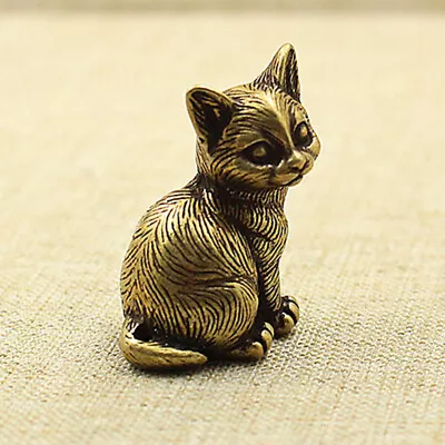 Brass Cat Figurine Small Statue Animal Figurines Toys Home Desktop Decoration • $8.99