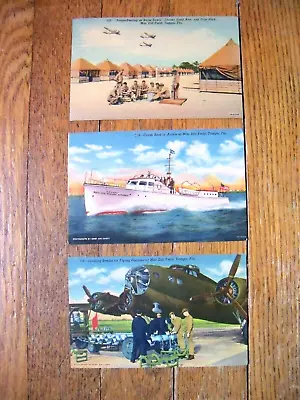 Three WW2 Military Postcards From Mac Dill Field Tampa Florida • $25