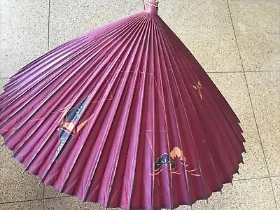 Japanese OIL Paper Umbrella WAGASA Vintage Dark Red W Artsy Geometric Design 30” • $15