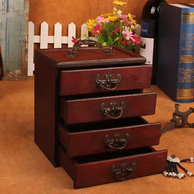 Wooden Vintage Case Treasure Chest Jewelery Storage Box Organiser Ring 16.5CM • $40.99