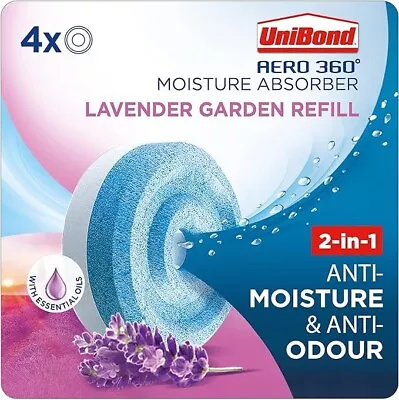 UniBond AERO 360° Moisture Absorber Lavender Garden Refill Tab4 Pack (4 X 450g) • £11.99