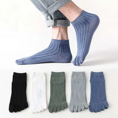 £4.71 • Buy Men Casual Five Finger Toe Socks Comfortable Solid Colour Cotton Cozy Socks New