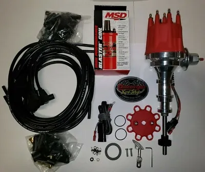 FORD Y BLOCK Ready To Run Distributor MSD RED COIL‎ & BLACK 90 PLUG WIRES • $399