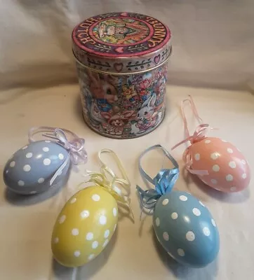 Giftco Bunny Hutch Tin With 4 Easter Egg Ornaments ~ Tin Signed By D Wohlrab • £19.29