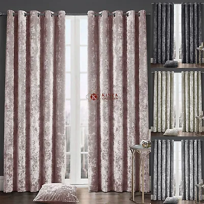 New Luxury Crushed Velvet Curtains Pair Eyelet Ring Top Fully Lined Ready Made • £24.99