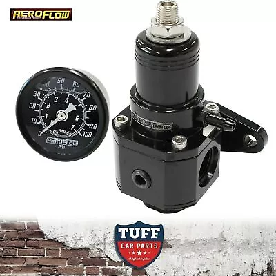 Aeroflow Black Compact 800hp Carb & EFI Fuel Pressure Regulator 3-60 PSI + Gauge • $239.95