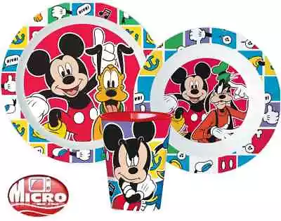 Disney Mickey Mouse Plastic 3 Pc Breakfast Dinner Set Plate Bowl & Cup • £10.49