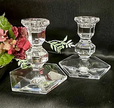 Crystal Candle Holders Val St Lambert Gardenia Vintage Pair Clear Taper Holders • $129