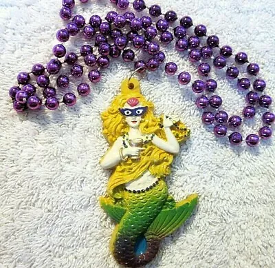 Beautiful  Mardi Gras Masked Mermaid  Mardi Gras Necklace Bead Fantasy (b324) • $6.85