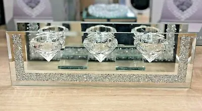 Set Of 3 Luxury Crushed Crystal Tealight Candle Holders & Mirror With WALLS • £15.90