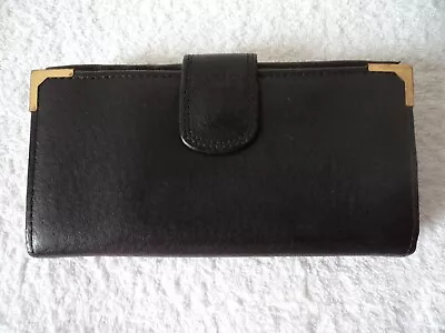 Fabretti Black Leather Bifold Wallet Purse 9cm X 17cm Coins Notes Cards Photos • £11.99