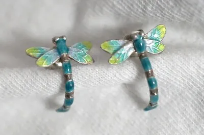 Sterling Enamel Dragonfly Vintage Earrings • $55