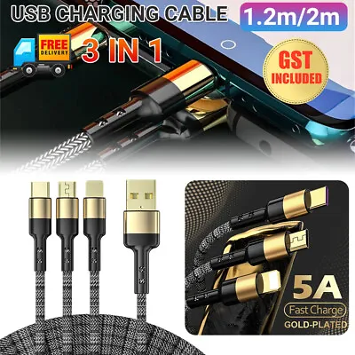 1.2/2M 3 In 1 Multi USB Charger Charging Cable Cord For Phone TYPE C Micro AU • $10.15