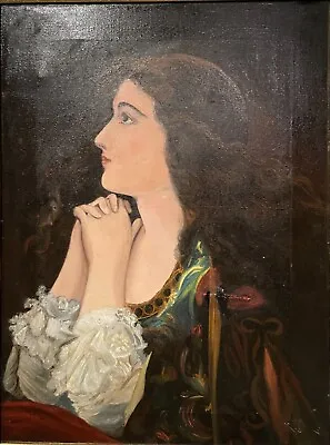 Antique Pre-raphaelite Style Edwardian Oil On Canvas Portrait Of A Woman • £115