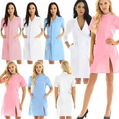 Women's Short Sleeve Lab Coat Hospital Medical Nurse Scrub Shirt Uniform Dress • $8.27