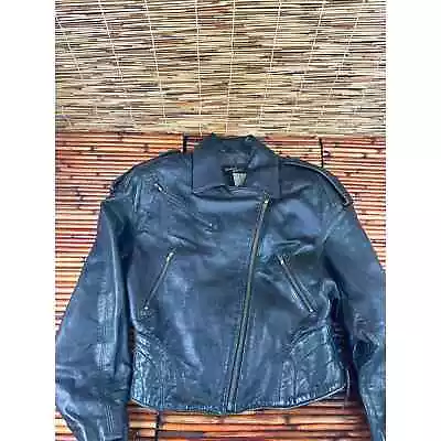 Michael Hoban Women's Black Long Sleeve Biker Jacket Full Zipper Leather Size 8 • $69.99