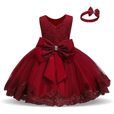 Flower Girls Bridesmaid Dress Baby Kids Party Lace Bow Wedding Dresses Princess • £14.71