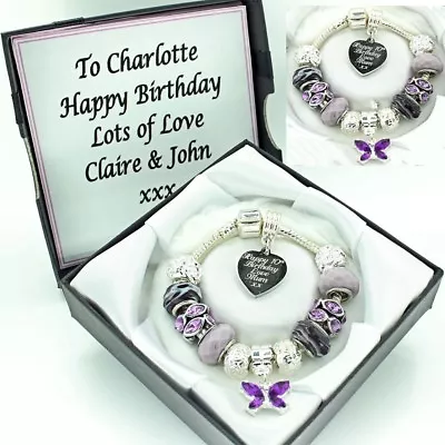 Purple Bracelet FREE Engraving PERSONALISED Jewellery Birthday Gifts FREEPOST • £14.95