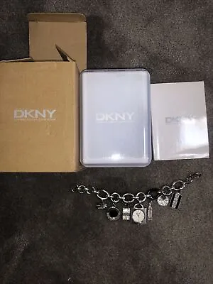 £45 • Buy Ladies DKNY Vintage Silver Chunky Charm Bracelet Watch With Original Box