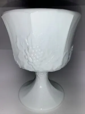 Vintage Milk Glass Grape Pattern Pedestal Urn Planter Vase 6.5” Tall • $10