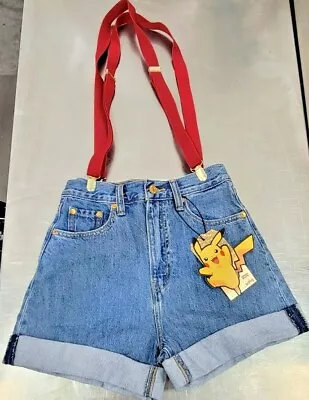 $45.50 • Buy Levi's Pokemon High Rise Loose Fit Denim Shorts W/ Suspenders Women Size 25