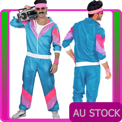 Mens 80s Costume Height Fashion Scouser Tracksuit Shell Suit Blue 1980s Party • $41.99