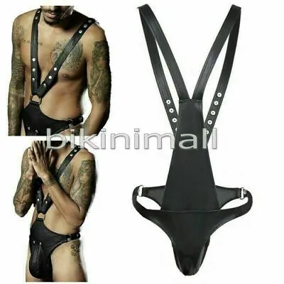 Male Man Sexy Harness Lingerie Costume Body Straps Leather Thongs Clubwear Black • £21.59