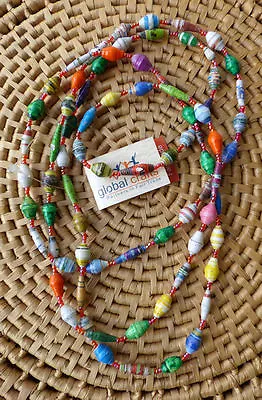 $19.99 • Buy African Jewelry Paper Beads Glossy Necklace Kenya Fair Trade New Colors BBB