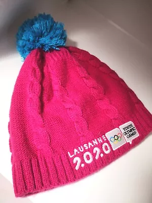  Lausanne 2020 Olympic Game Winter Hat Beanie Ski Pompon Pink Knit Acrylic  • £17.09