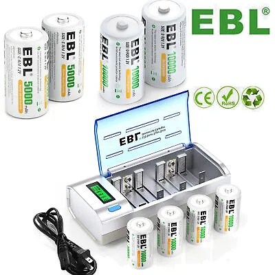 EBL C/D Size C D Cell NI-MH Rechargeable Batteries Pack Battery Charger Lot • $10.19