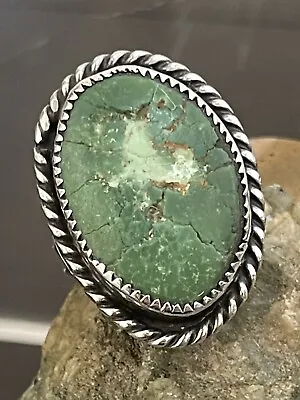 Vintage Navajo Dark Green TURQUOISE Sterling Silver RING Twist Braid Rope Sz 3.5 • $34.55