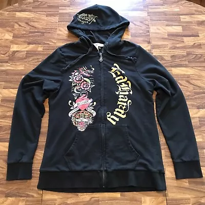 Vintage Ed Hardy Love Runs Wild Full Zip Black Hoodie Women’s Medium • $69.95