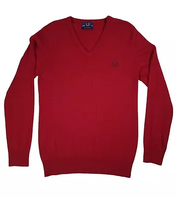 £49.99 • Buy Fred Perry Lambswool V-Neck Sweater Red Knit Vintage Jumper S Made In Scotland