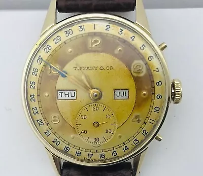 14 Kt Gold Vintage (1940's) Tiffany & Co Men's Dress Triple Calendar Wrist Watch • $2800