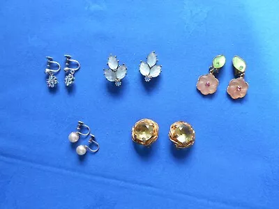 5 Vintage Pairs Of Earings - 3 Clip On / 2 Screw Fastening • £6