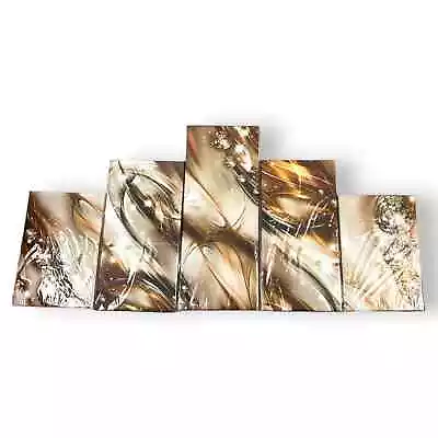 Artgeist Abstract Wall Art 40x20 5 Pc Stretched Canvas Picture Modern Wave Brown • $22.95