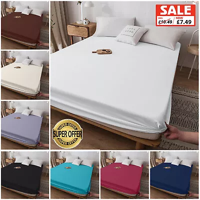 Poly Cotton Luxury Non-Iron Percale Fitted Sheet Single Double King Super KingUK • £6.99