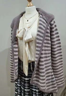 Alpaca Wool Knit Long Sleeve Cardigan Marco Polo Size S Mocha Stripes • £34.09