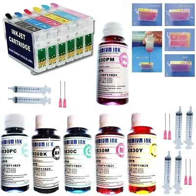 £24.99 • Buy 6X100ml NON OEM INK REFILLABLE CARTRIDGES SYRINGES EPSON STYLUS PHOTO R265 