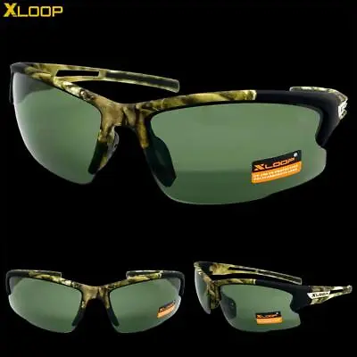 MILITARY TACTICAL Hunting Sports Wrap Safety Camouflage SUNGLASSES Green Lens • £26.23