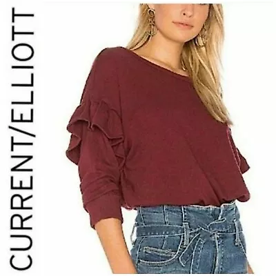 Current/Elliott | The Ruffle Sweatshirt In Cabernet Size Medium • $25