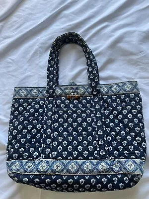 Vera Bradley Nantucket Navy  White Quilted Shoulder Boho Bag Purse Tote • $24.99