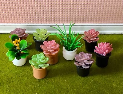 9pc Dollhouse Plants Miniatures Potted Flowers Succulents Garden Set Pink Green • $5.35