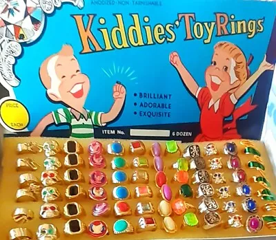 Vintage 1950's STORE DISPLAY Plastic & Metal Toy RINGS Made In Hong Kong • $38.88