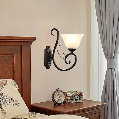 2 Wall Light W/ Glass Lampshade Wall Sconce Vintage French Country For Bedroom • $45.95