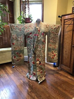 Antique Vintage Showa Japanese Silk Tomesode Kimono With KOI Extra Long • $190