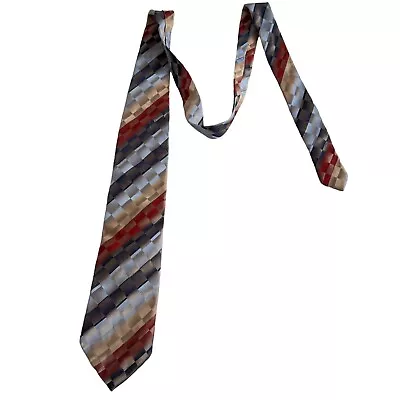 Bugatchi Uomo Tie Necktie Geometric Stripes Squares 100% Silk Blue Red Gray • $14.99